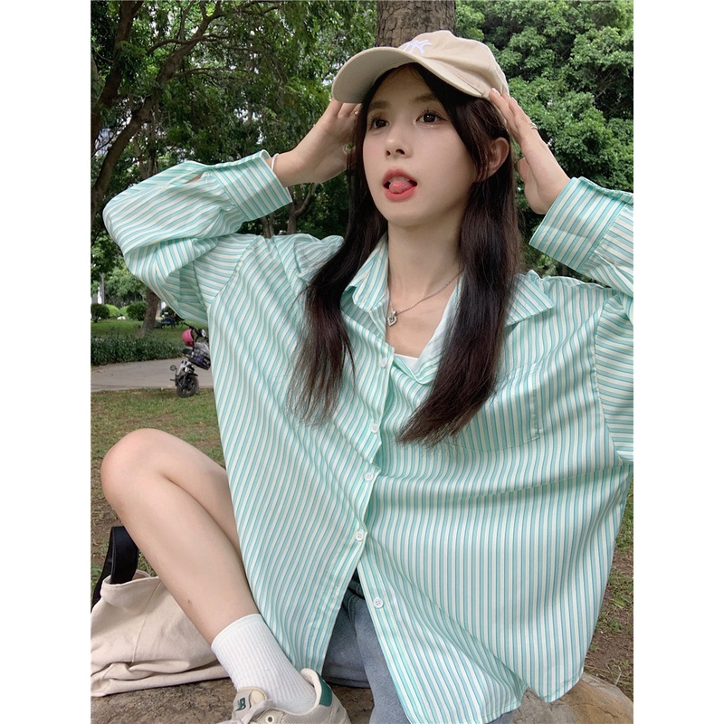Sơ Mi Nữ Kẻ Sọc Dài Tay Phong Cách Hàn Quốc Kiểu Mới