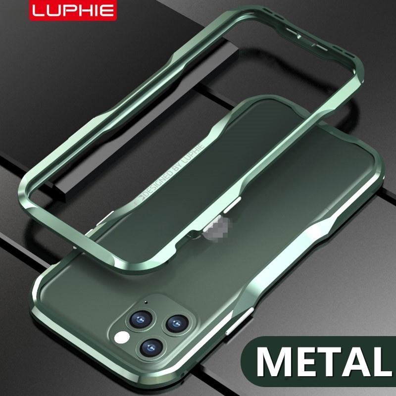 LUPHIE Original Aluminum Metal Bumper Frame compatible for iPhone 11 Pro Max X XS XR 7 8 Plus SE Luxury Case Shockproof Armor irregularly Aluminum Cover