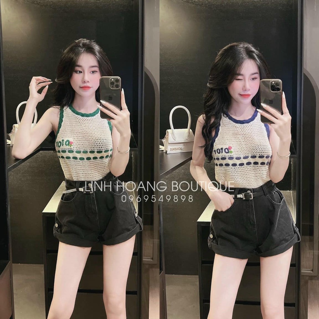 Áo len lỗ móc thêu chữ (kèm ảnh thật,video)