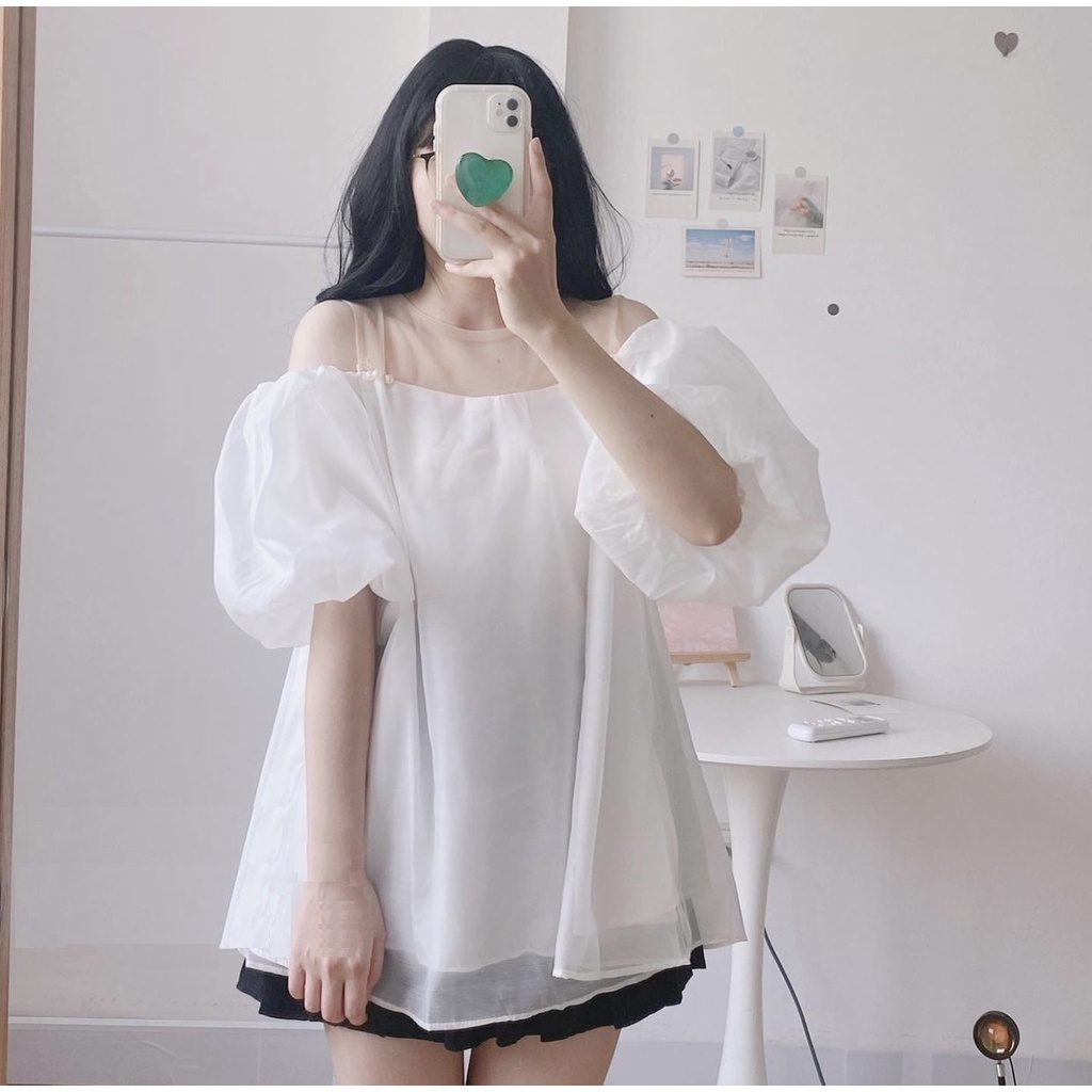 Áo Trễ Vai Von Đính Ngọc PEONYB Nữ [FREESHIP]  Thun kiểu babydoll bánh bèo tiểu thư hotgirl màu trắng hàn quốc đẹp
