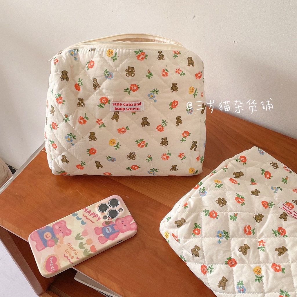 Túi Mỹ Phẩm Học Sinh. Mèo Ba Tuổi | Túi Vải Đựng Mỹ Phẩm Cỡ Lớn Họa Tiết Gấu Dễ Thương