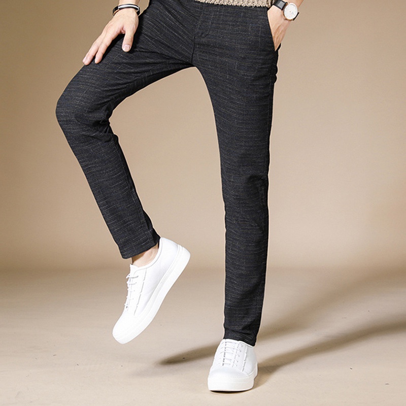 Quần Dài Vải Lanh cotton Ống Đứng Ôm Dáng Phong Cách Hàn Quốc Cho Nam