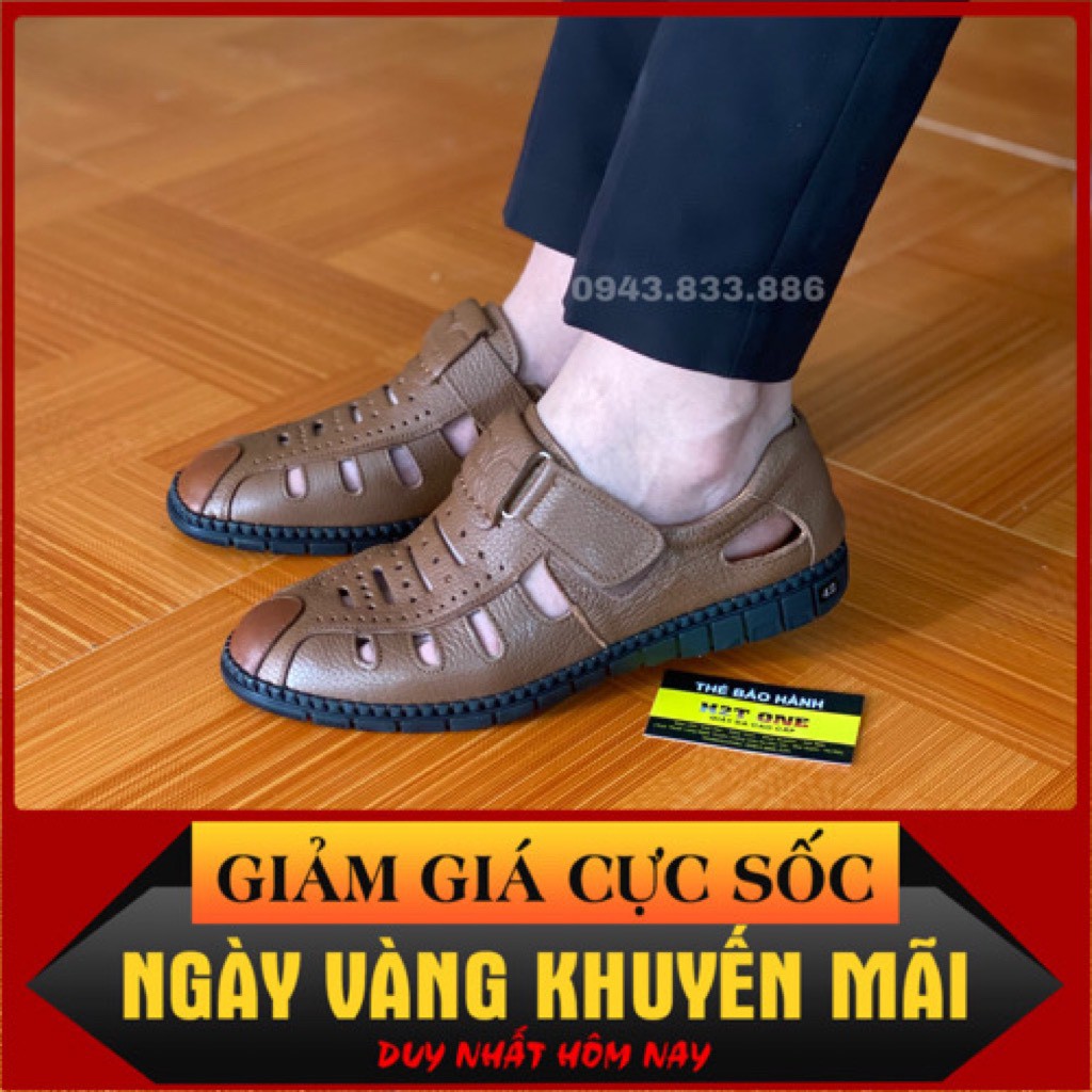 Giày rọ nam mùa hè cao cấp da bò mềm mại đế cao su đúc thiết kế đục lỗ thoáng khí HT551