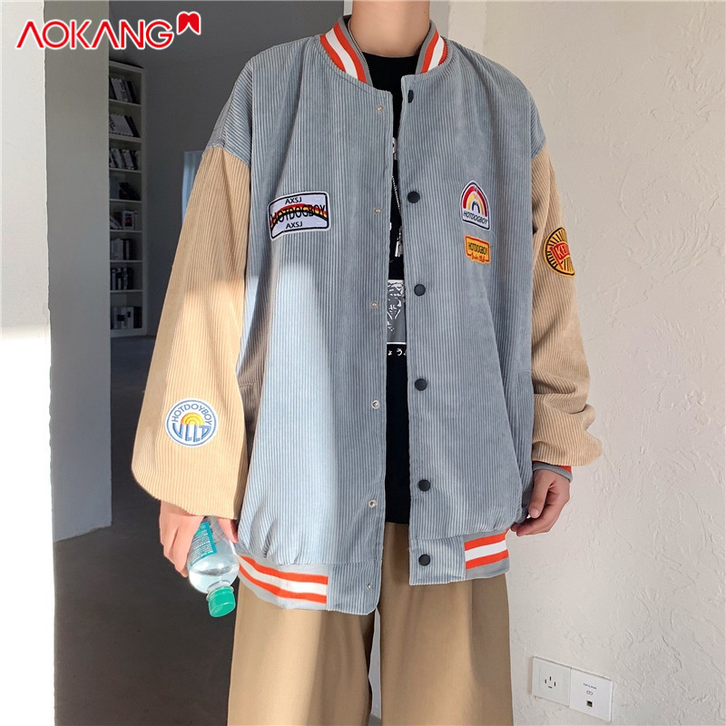 Áo khoác AOKANG dáng rộng in họa tiết phong cách Hàn Quốc thời trang mùa thu cho nam