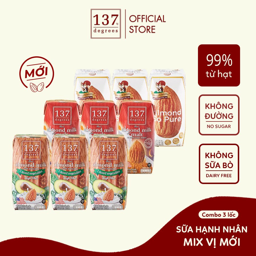 Combo 3 Lốc Sữa hạt hạnh nhân 137 DEGREES Mix Vị (9 hộp)