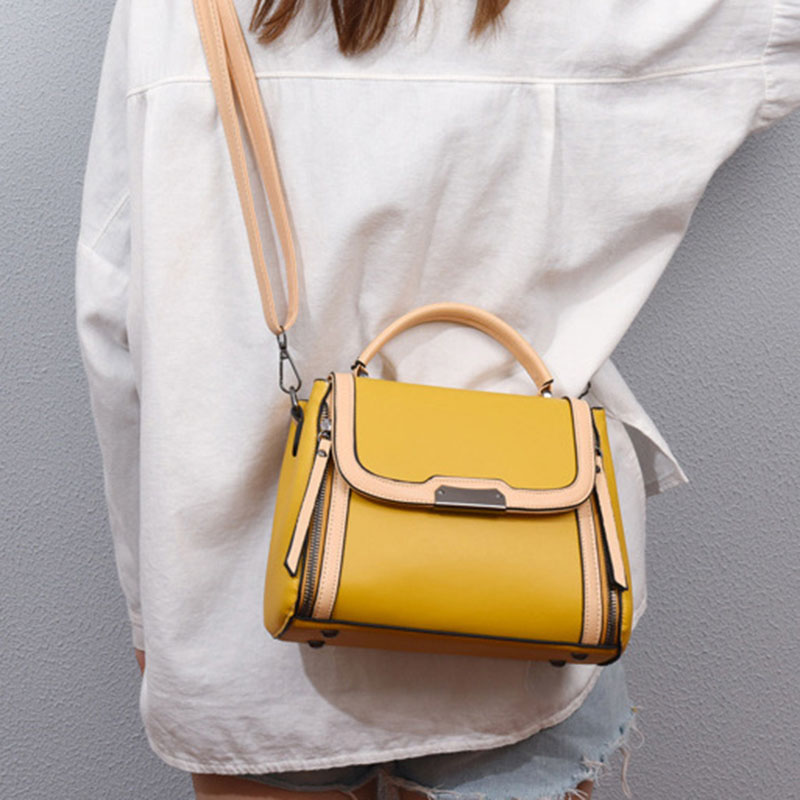 Túi Đeo Vai / Xách Tay Bằng Da PU Chống Mòn Trang Trí Đinh Tán Màu Tương Phản Có Khóa Kéo Thời Trang Cho Nữ