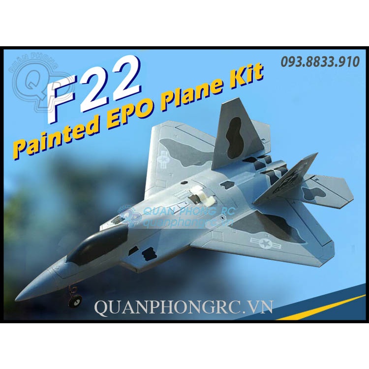 Kit EPO F22 Raptor Sơn Xám Sải 72cm + Decal + Càng Đáp