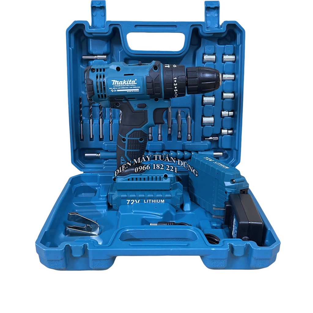 Máy khoan dùng pin Makita 72v Đầu kẹp 10 ly Tặng 24 Phụ kiện