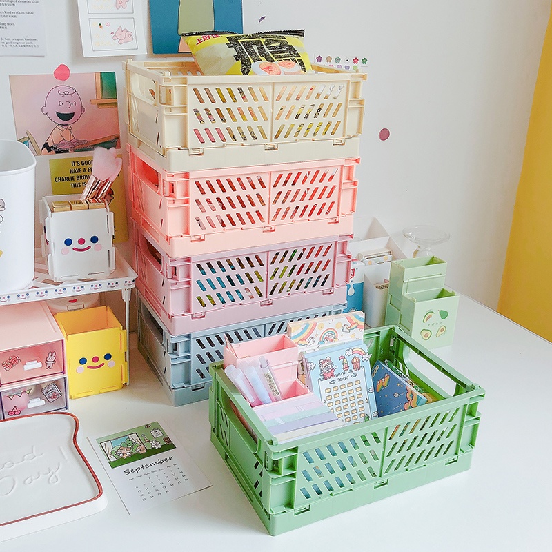 Mua Giỏ nhựa mini màu pastel đựng đồ đa năng lắp ghép có thể gấp gọn để ...