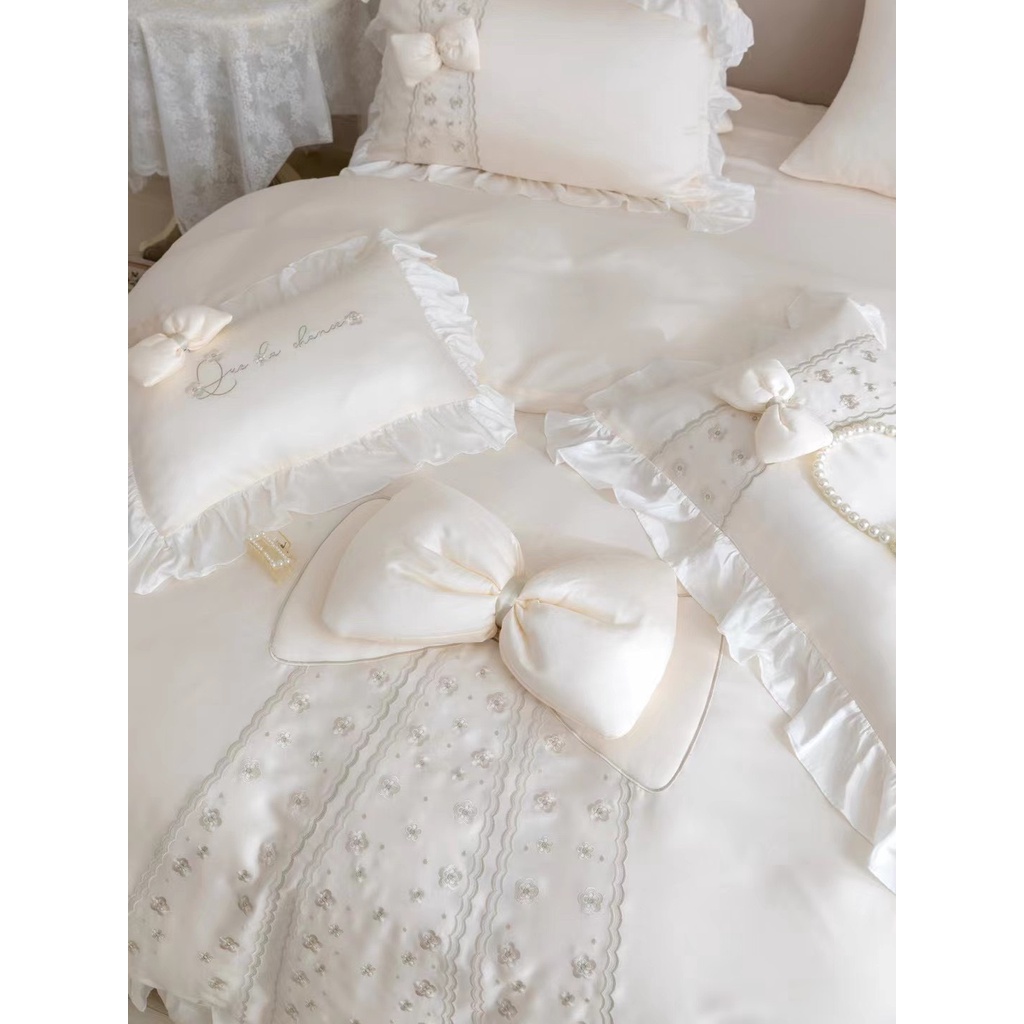 Bộ chăn ga gối Tencel 100s Công chúa - Set 5 món Cao Cấp
