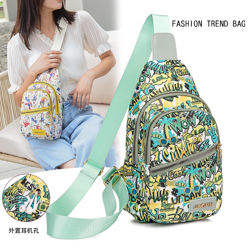 Túi đeo chéo vai bằng da mềm in họa tiết graffiti phong cách harajuku đơn giản đa năng dành cho nữ