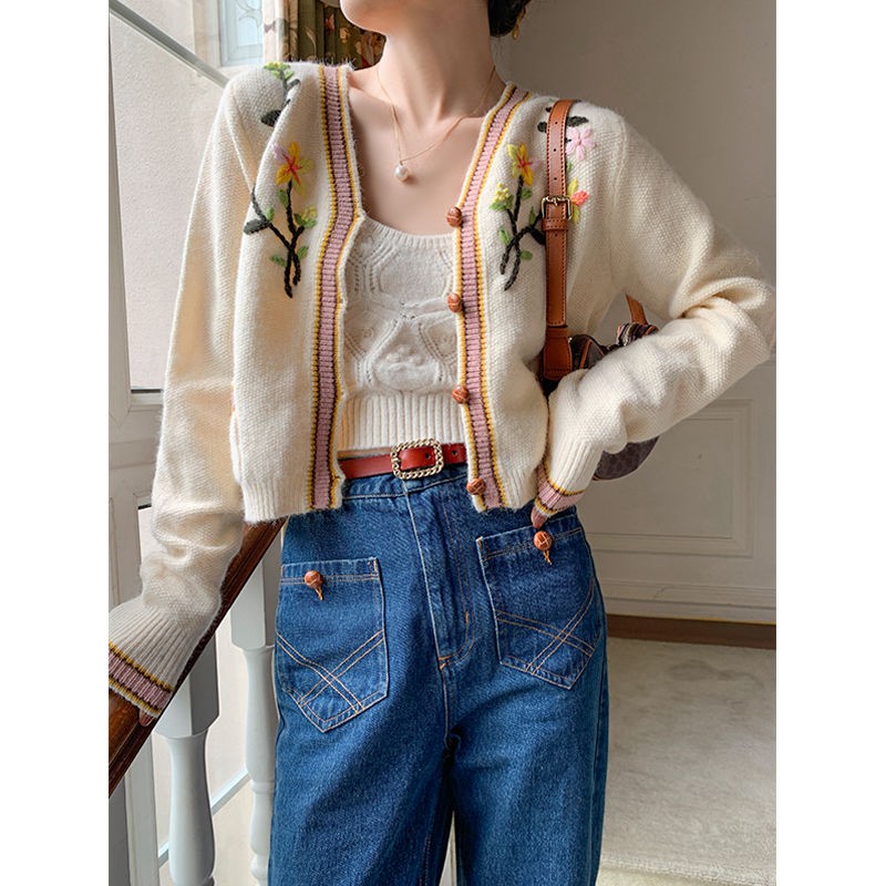 Quần jeans Dài Lưng Cao Ống Rộng Phong Cách retro Hong Kong Cho Nữ