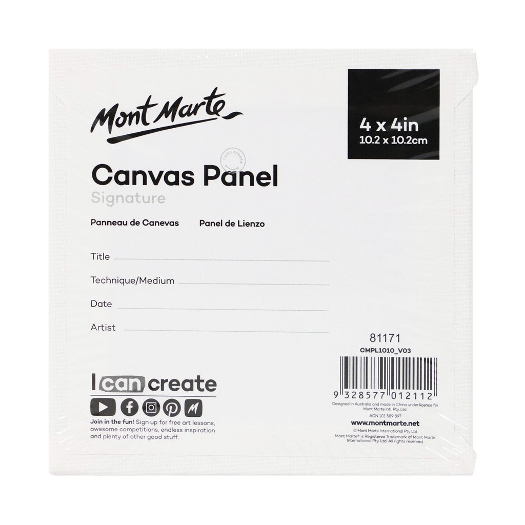 Bộ 5 Tấm Canvas Panels 10.2x10.2cm Mont Marte - CMPL1010 - Canvas Vẽ Tranh, Toan Vẽ Tranh