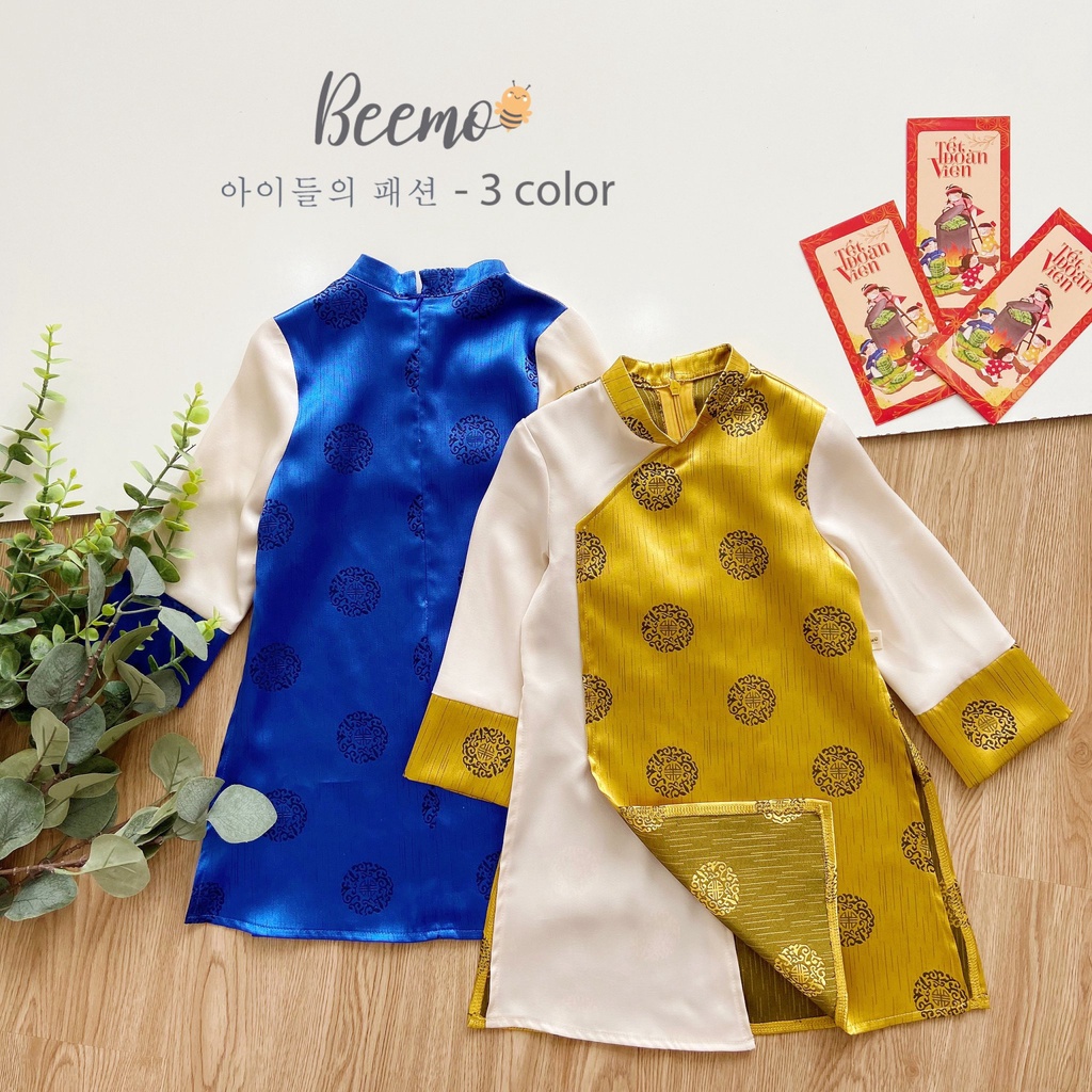 Bộ set áo dài Beemo cho bé trai, bé gái họa tiết đồng xu 3 màu 20V061