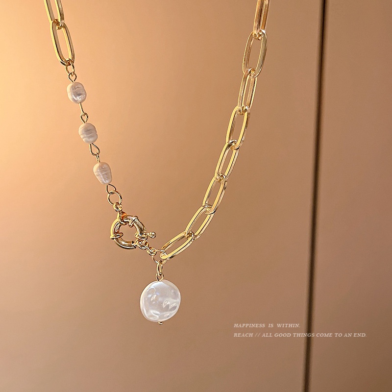 Vòng cổ Kim Loại Đính Ngọc Trai Phong Cách Baroque Cổ Điển Dành Cho Nữ