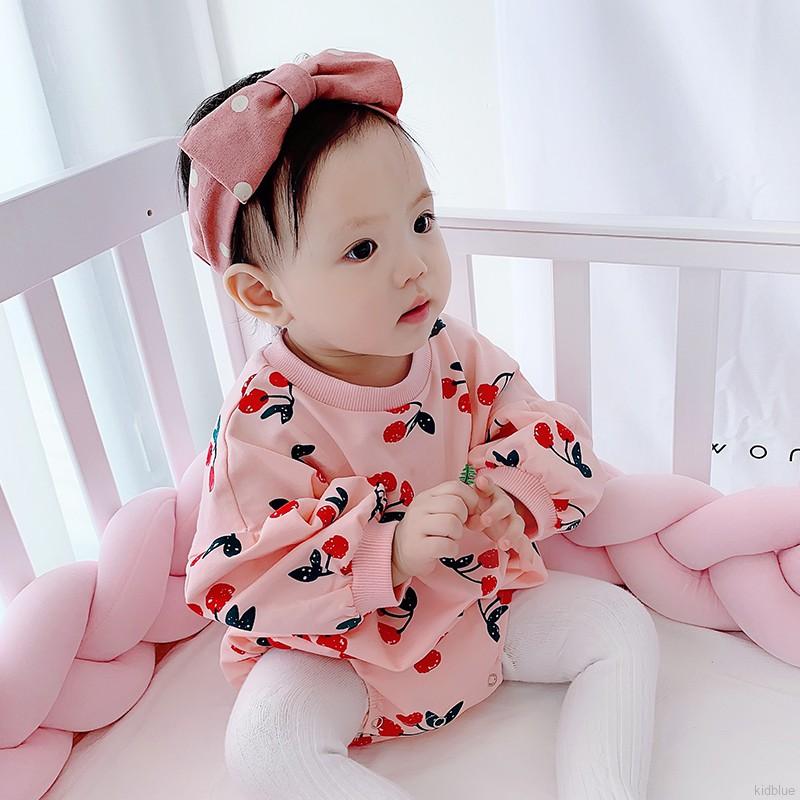 Set áo liền quần dài tay hình quả anh đào và Băng đô xinh xắn cho bé gái