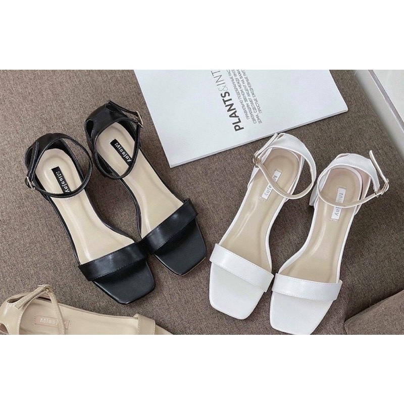 Giày sandal 3 phân quai ngang mũi vuông gót vuông chất liệu xi mờ _A15BH