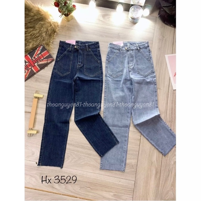 Quần jeans ống rộng, quần jean bò nữ ống đứng túi nhọn chất vải co dãn bốn chiều phong cách Hàn Quốc