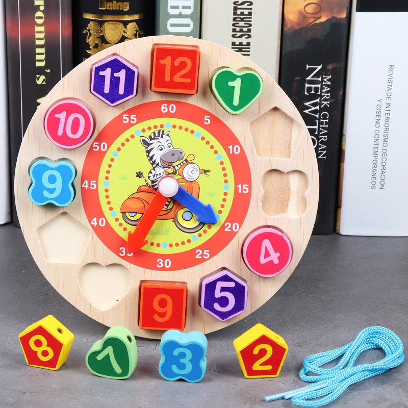 [HÀNG CHUẨN CÓ VIDEO] Đồ chơi đồng hồ gỗ xâu hạt giúp bé học số nhận biết thời gian và màu sắc