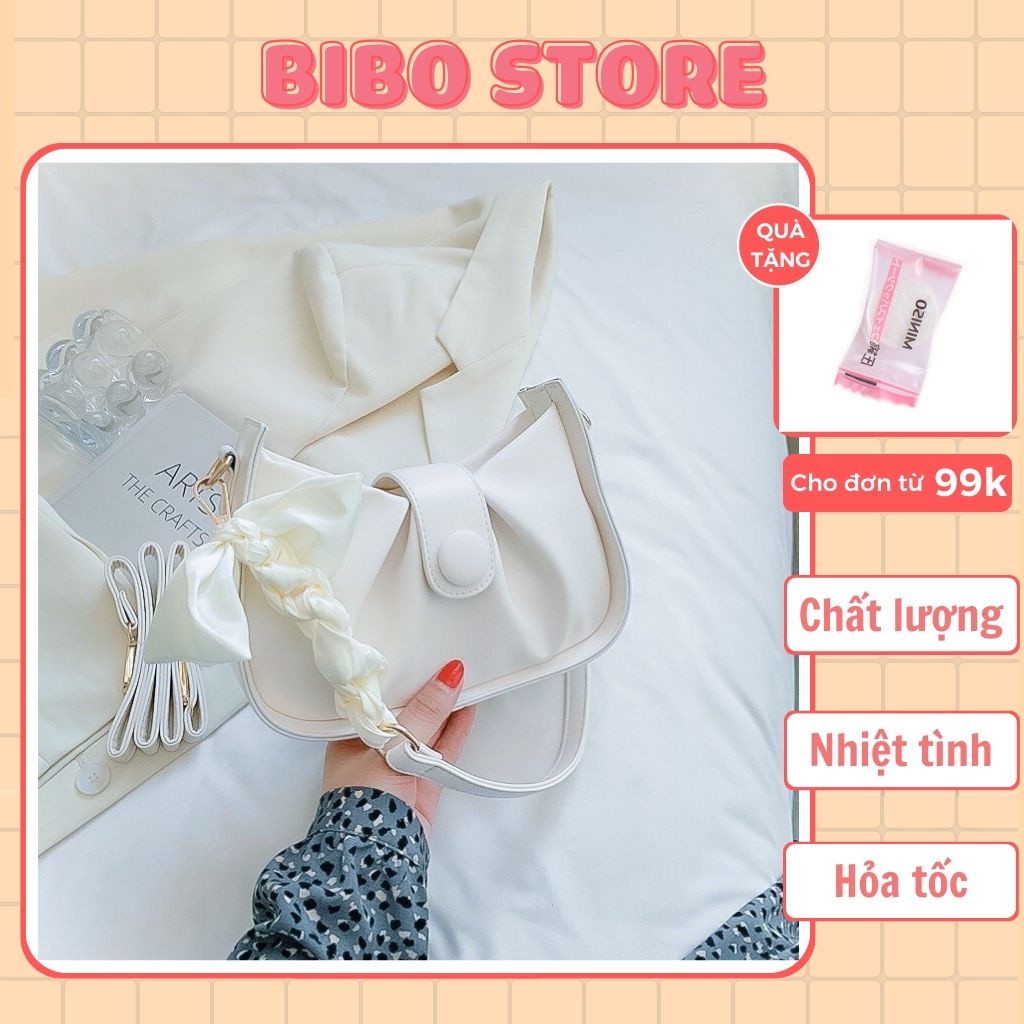 Túi Xách Nữ Đeo Chéo, Túi Kẹp Nách Khuy Cúc Nhựa Dây Nơ Quấn Xinh Xẻo Loại 1 BIBO STORE B17