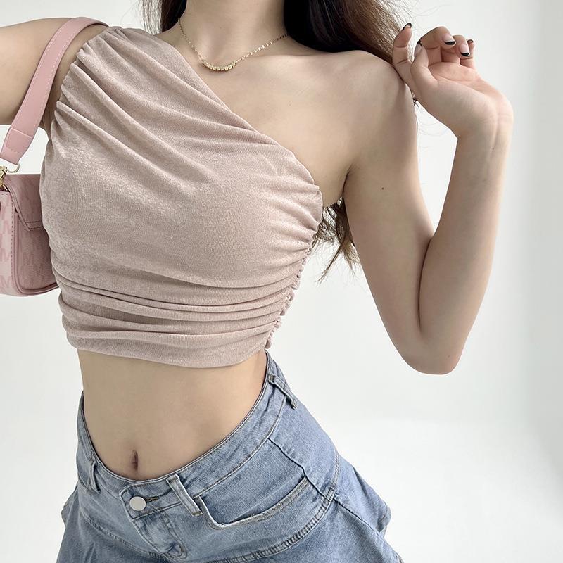 Áo Tank Top Một Dây Lệch Tà Màu Trơn Thời Trang Cá Tính Cho Nữ