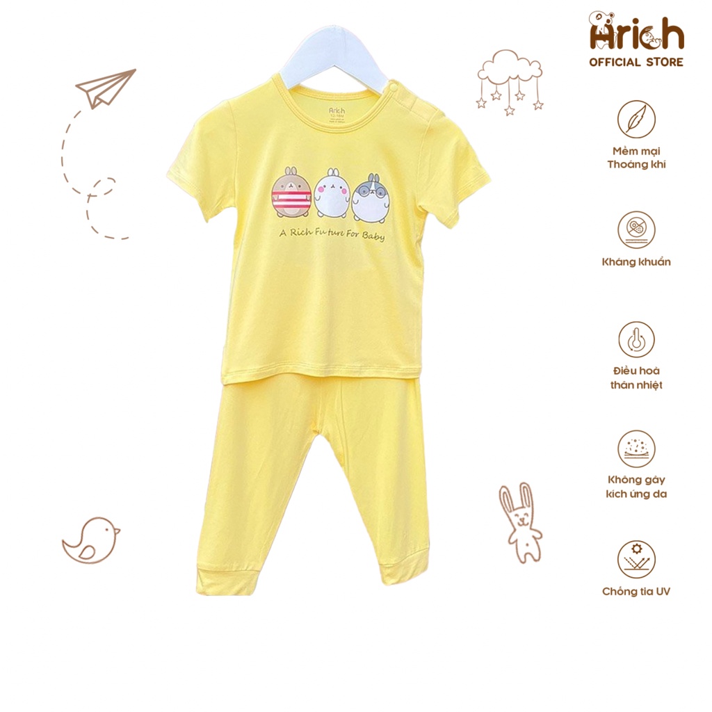 Bộ áo ngắn tay quần dài Arich vải sợi tre 6-9 tháng đến 18-24 tháng