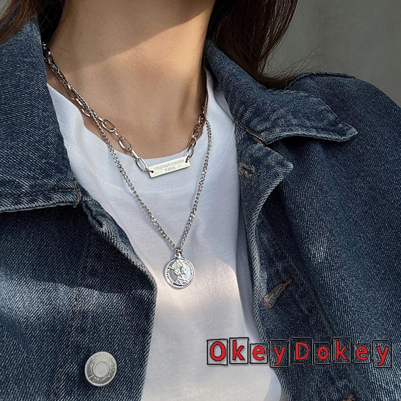 Vòng cổ hai lớp bằng kim loại mặt hình biểu tượng thời trang