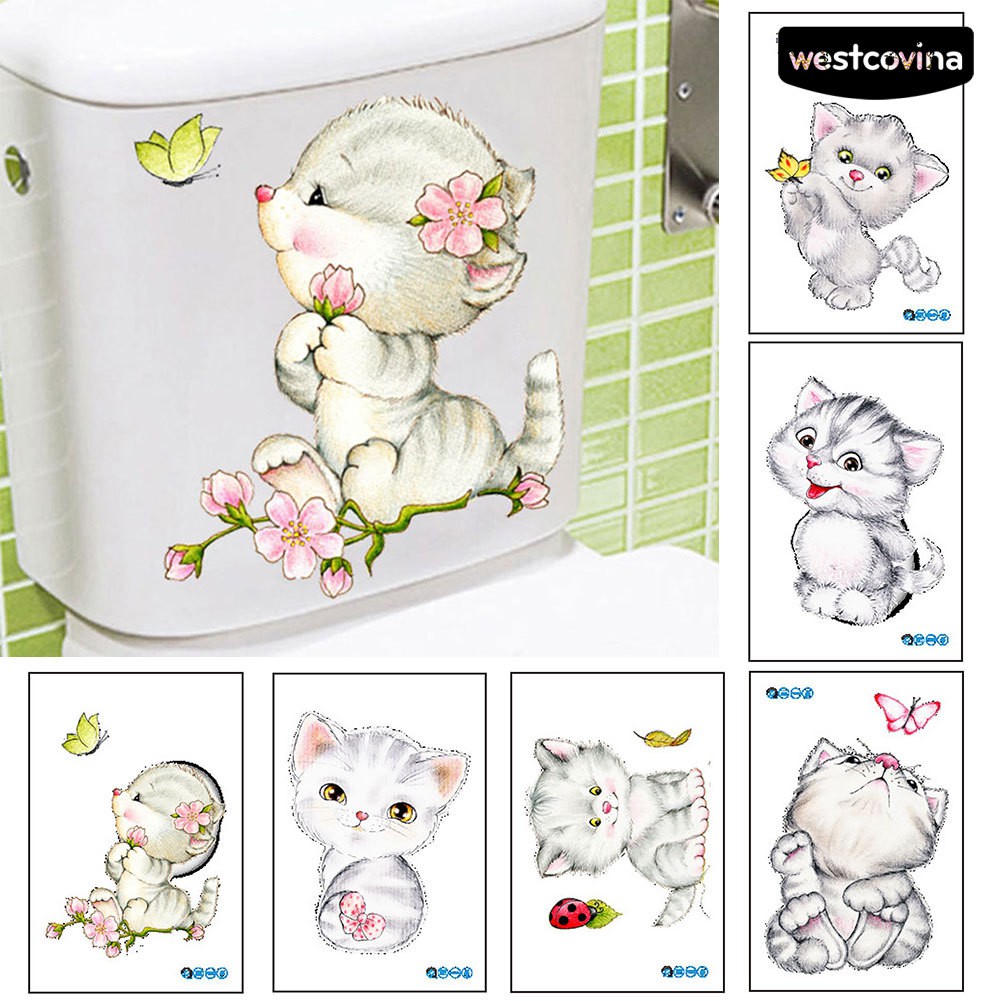 Miếng Dán Hình Mèo Dễ Thương Chống Thấm Nước Trang Trí Bồn Cầu