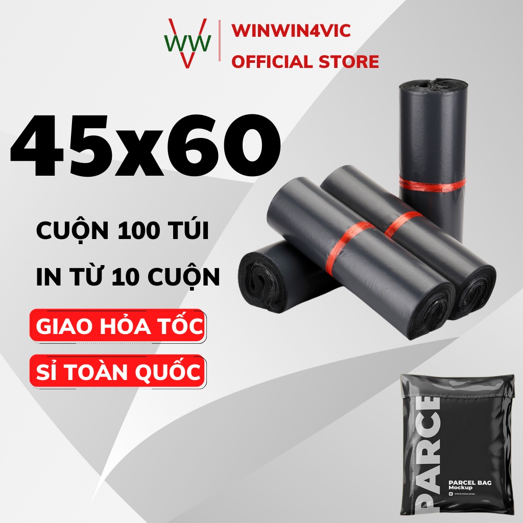 Túi gói hàng thương mại điện tử màu đen WINWIN4VIC size 45x60_Combo 1 cuộn 100 túi đóng hàng niêm phong tự dính