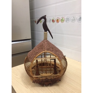[HOT] Lồng cu gáy lợp sơ dừa kèm mỏ chim hạc đầy đủ phụ kiện birdcages