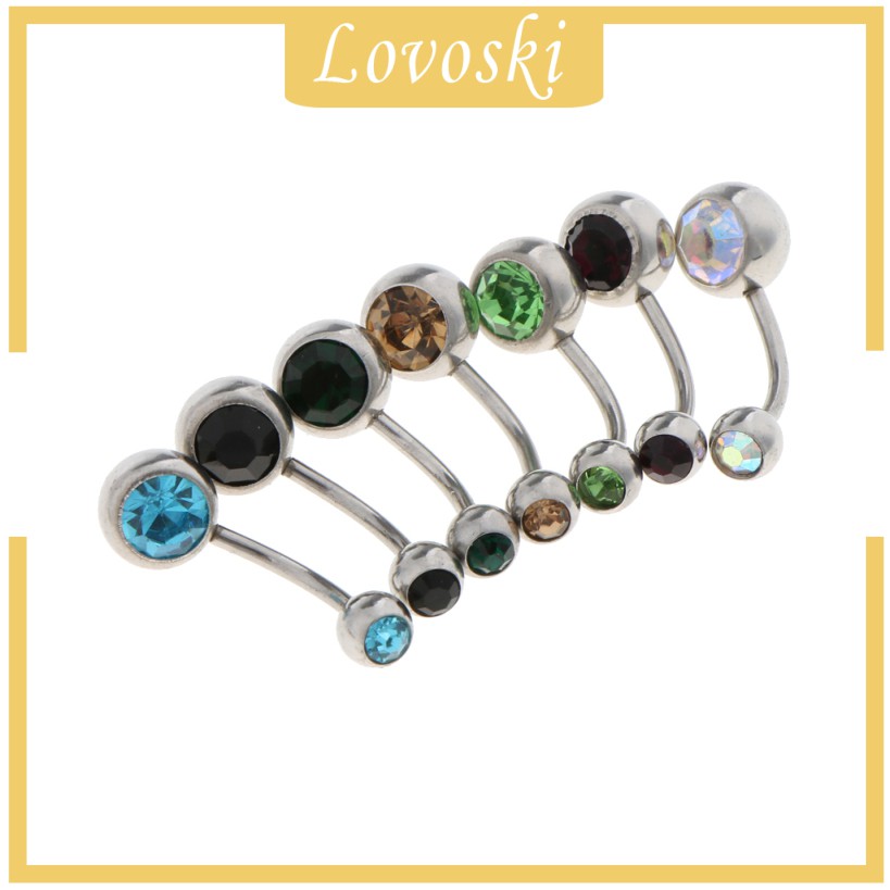 Set 15 Khuyên Rốn Inox Đính Đá Quý Nhân Tạo Đôi 14g