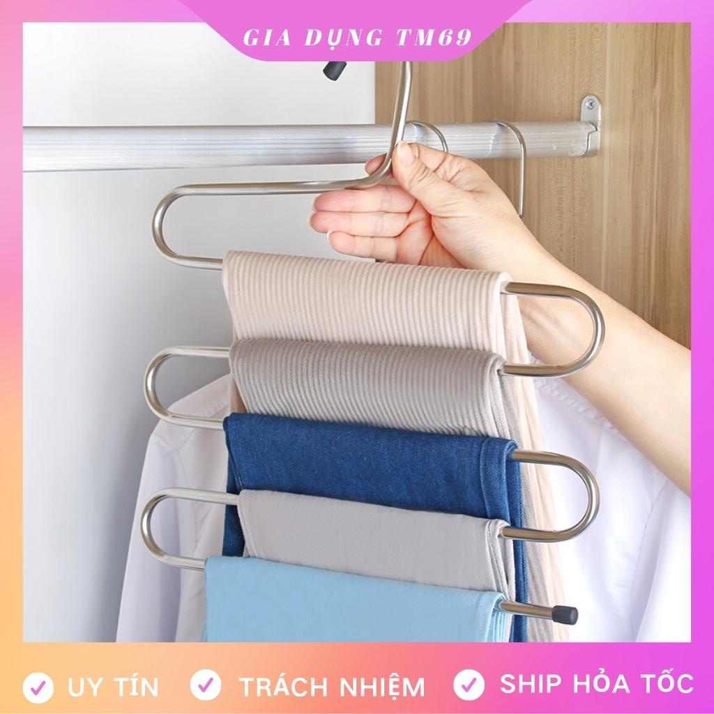 Móc Treo Quần Áo Đa Năng Inox Thông Minh Người Lớn 5 Tầng, Mắc Quần Áo Treo Đồ Khăn Cà Vạt Tiện Gọn