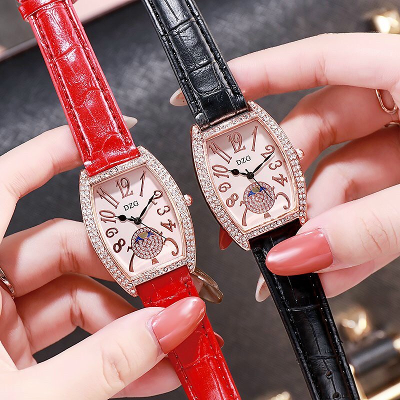 Đồng hồ thời trang nữ DZG Dda1 mặt oval dây da, mặt đính đá | BigBuy360 - bigbuy360.vn