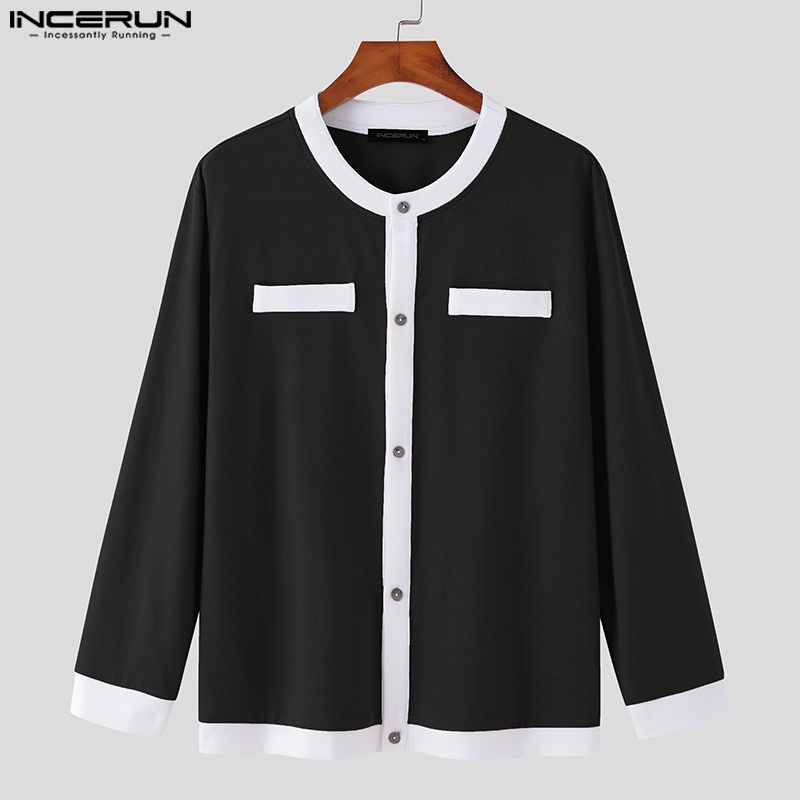 Áo khoác cardigan INCERUN cài nút ghép nối cổ điển thịnh hành cho nam