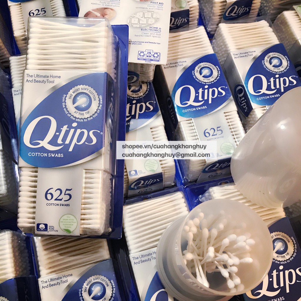 Tăm bông Q-tips 100% bông nguyên chất, 625 cái / 1 hộp (nhập từ Mỹ)