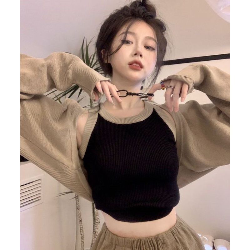 Áo Khoác Dệt Kim Không Tay Màu Sắc Thời Trang Mùa Thu Dễ Phối Đồ Cho Nữ