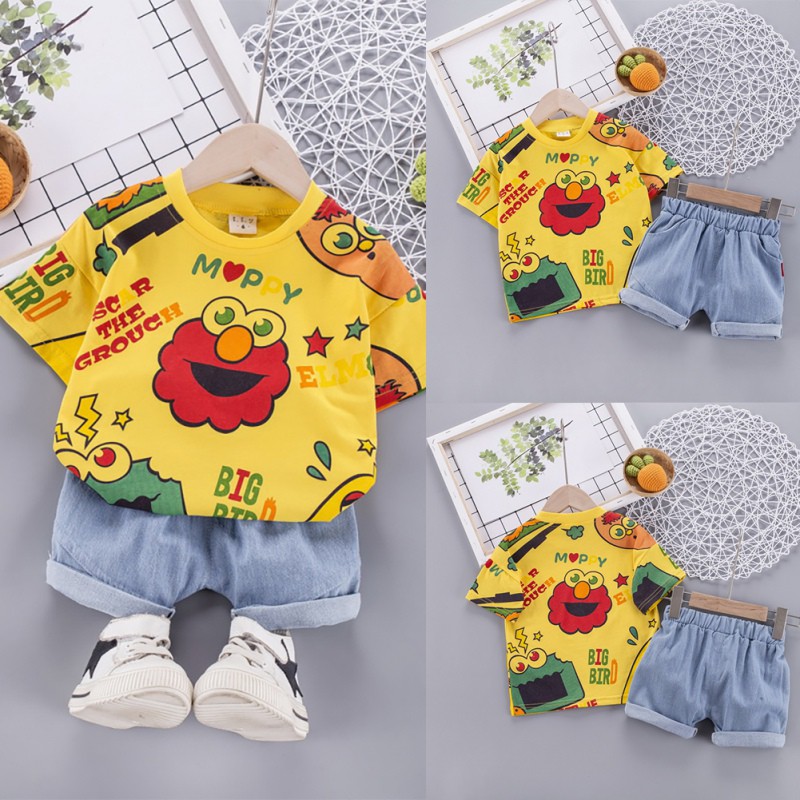 Set Áo Thun Ngắn Tay Cổ Tròn + Quần Short Đáng Yêu Cho Bé Trai