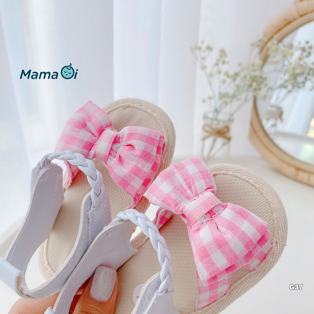 G37- Giày Sandal Tập Đi Cho Bé Đế Vải Nơ Hồng Của Mama ơi