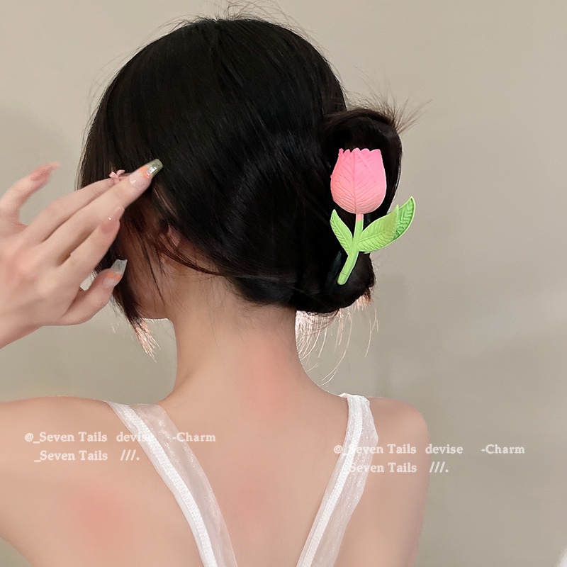 Kẹp Tóc Hoa Tulip / Chuông / Hoa Hồng Bằng Kim Loại Thời Trang Cho Nữ