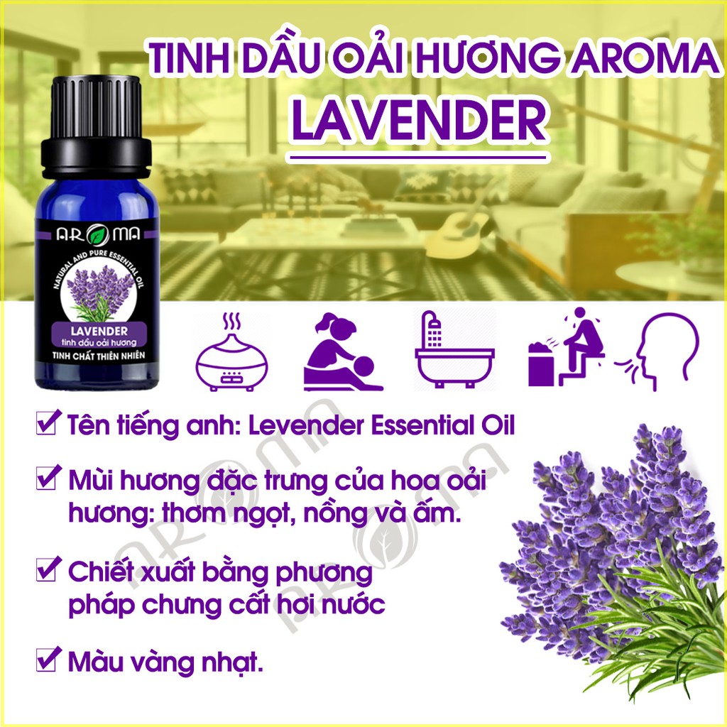 Combo tinh dầu AROMA Sả chanh và Oải hương thơm phòng ngủ ngon đuổi muỗi