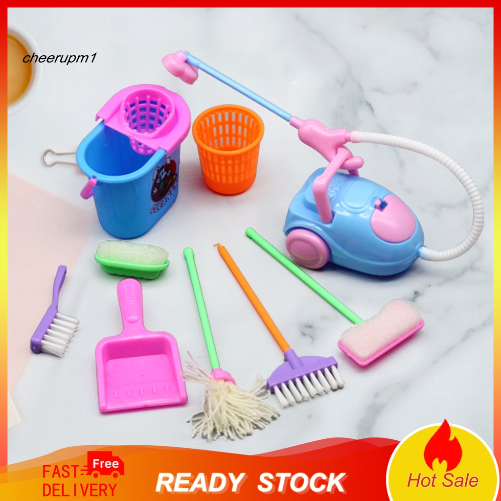 Set đồ chơi dụng cụ vệ sinh 9 món bằng nhựa mini trang trí nhà búp bê