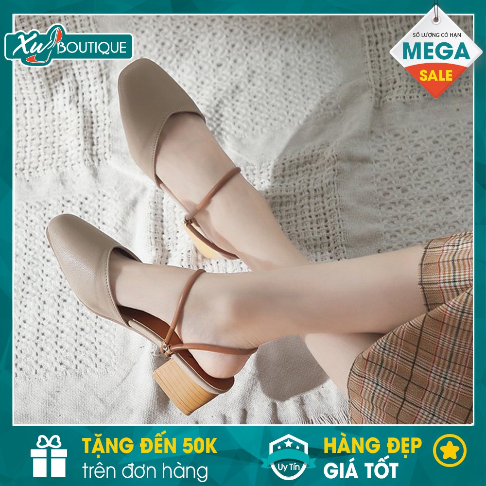 Giày Sandal Nữ SFA Đi Được 2 Kiểu Bít Mũi Hàn Quốc Gót Vuông Chống Xước Cao 3P - Chất Da Mờ Đẹp SD176