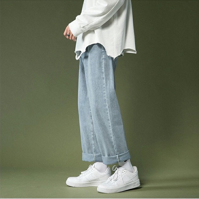 Quần jean baggy nam nữ Quần bò ống suông rộng phong cách Hàn Quốc | BigBuy360 - bigbuy360.vn