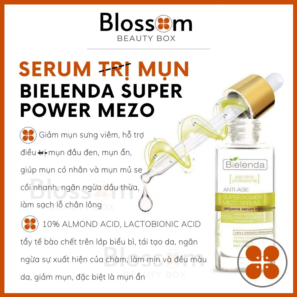 Serum da mụn, lão hoá SUPER MEZO Bielenda 10% almond acid, niacinamide