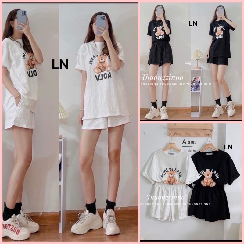 Set Bộ Quần áo thể thao nam nữ Gấu LV♥️Bộ hè ngắn tay ❤ Áo thun+Quần short gió mùa hè phong cách Hàn Quốc