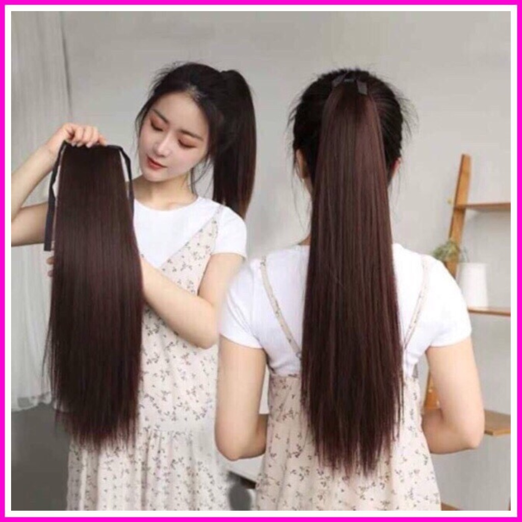 Tóc giả nữ cột thẳng 50cm chất tóc sợi tơ nhân tạo