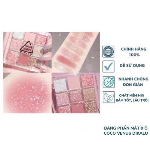 Bảng Phấn Mắt 9 Ô Coco Venus Dikalu Kim Tuyến Lấp Lánh - [Nội Địa Trung]