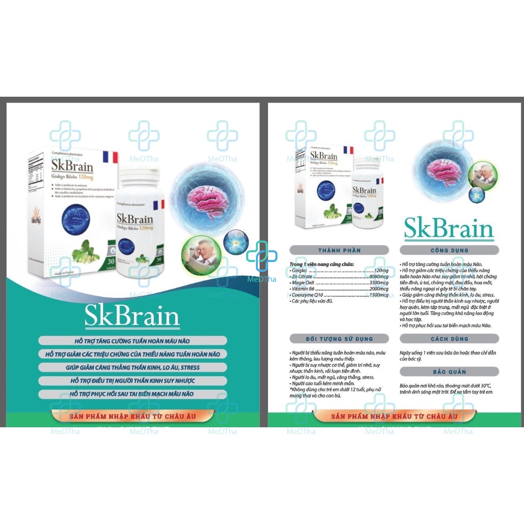 Viên Uống Bổ Não SK Brain - Bổ Não Ginkgo, Coenzyme Q10, Tăng Cường Tuần Hoàn, Giảm Mệt Mỏi (Hộp 30 Viên) [Chính Hãng]