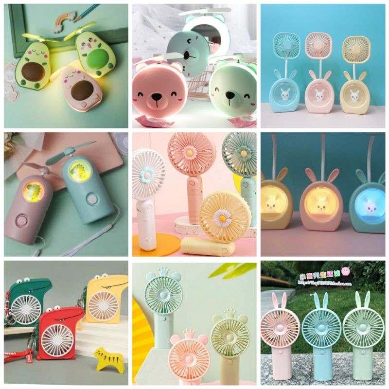 Quạt mini sạc điện usb ( hình khủng long , bơ , heo , hoa cúc , tai gấu thỏ đèn ) siêu mát