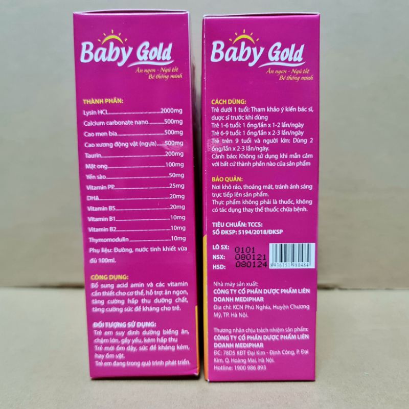 Baby Gold ăn ngon giúp bé ngủ tốt, bé ăn ngon, ngủ ngon, kích thích bé ăn nhiều hơn - Hộp 20 ống